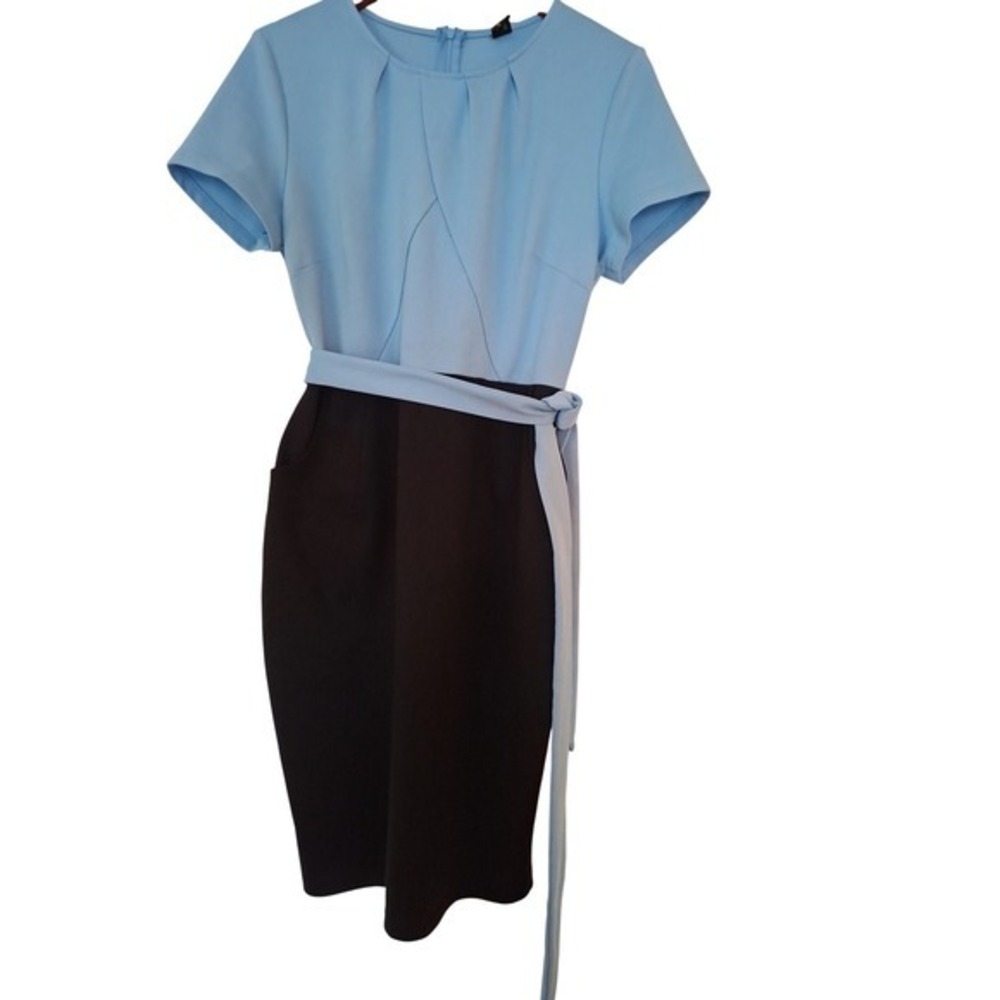 Vshow Vintage Dress Colorblock Sheath Dress L Blue Black, Pockets dress large